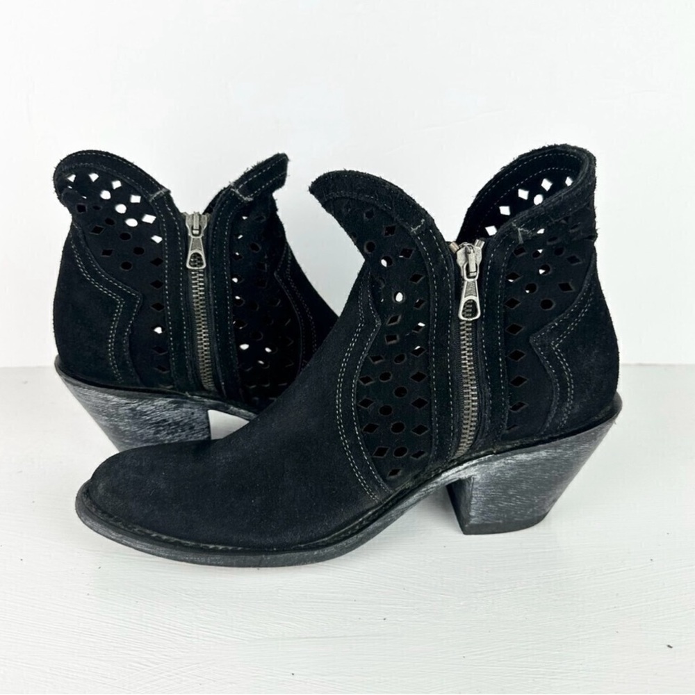 Shyanne Fringed Ankle Boot Black Suede Sz